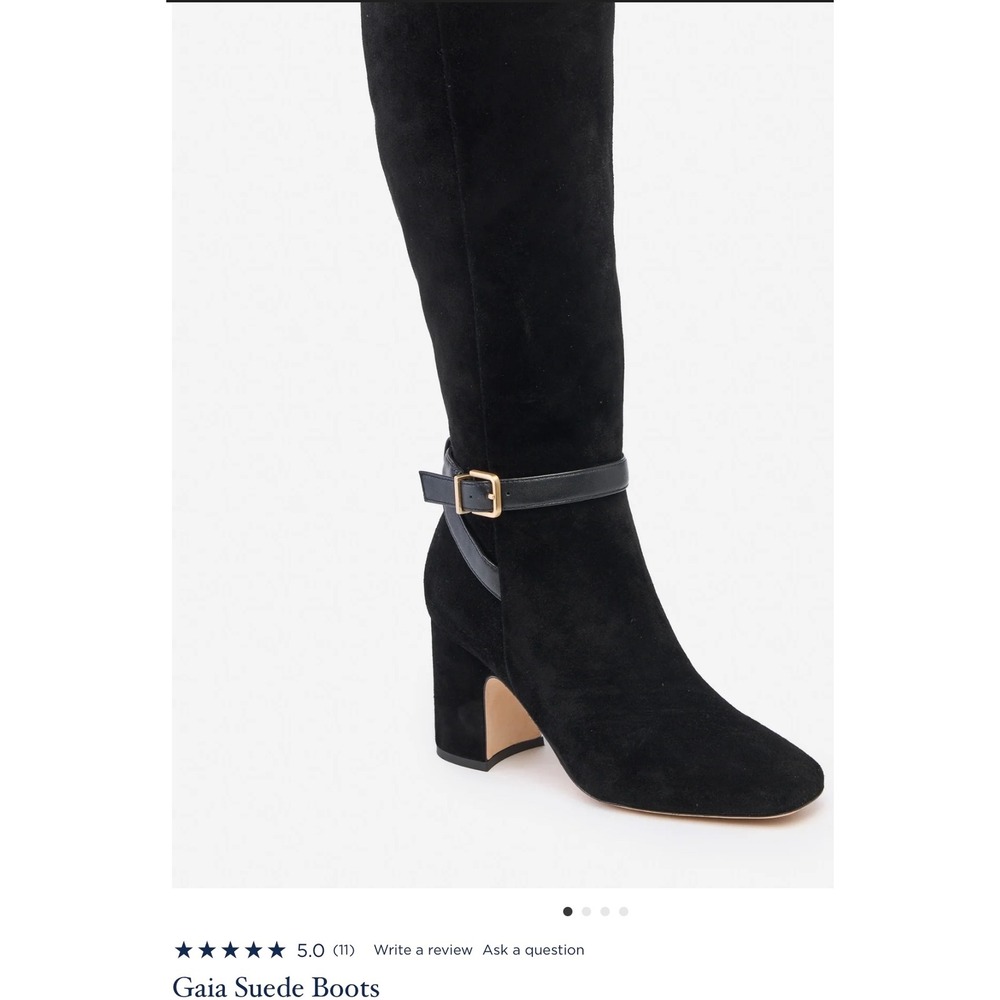 J.McLaughlin Gaia Suede Tall Boots Black Block Heel Side Zip‎ Buckle Detail 6 - Picture 2 of 10